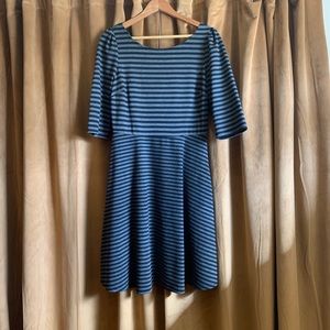 3/4 sleeve midi striped dress